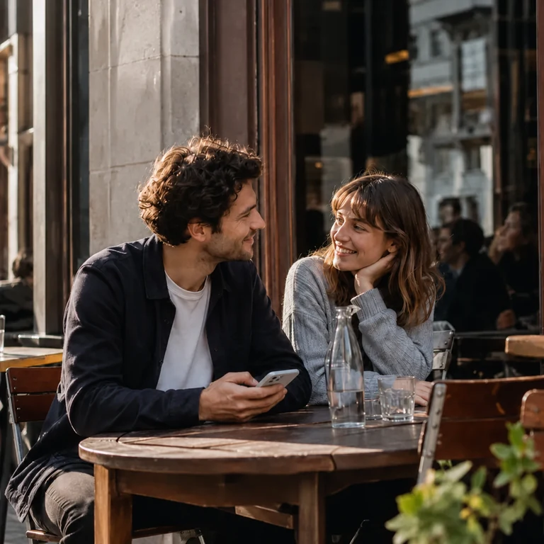 Paar plant seine Reise im Café
